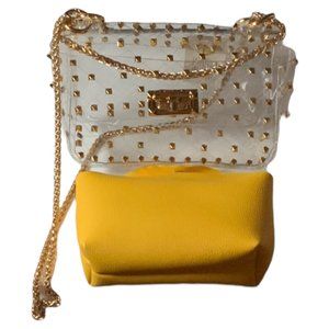 Clear Gold Studded Hand Bag